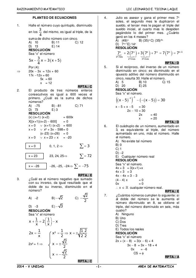 planteo de ecuaciones ejercicios resueltos